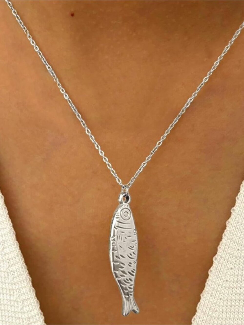 Silver Fish Pendant Necklace